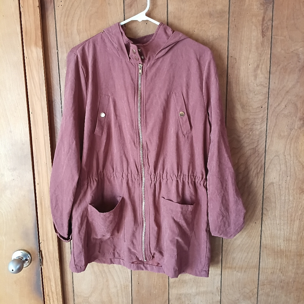 Sweet Wanderer Brown Hooded Utility Jacket XL Zip Front Lightweight